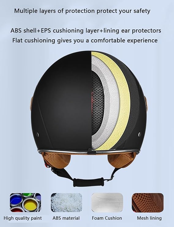 RetroRide Smart Bluetooth Open-Face Motorcycle Helmet with Dual Sun Visors