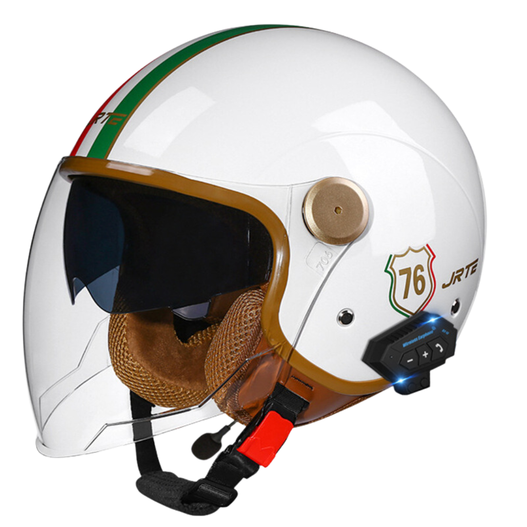 RetroRide Smart Bluetooth Open-Face Motorcycle Helmet with Dual Sun Visors