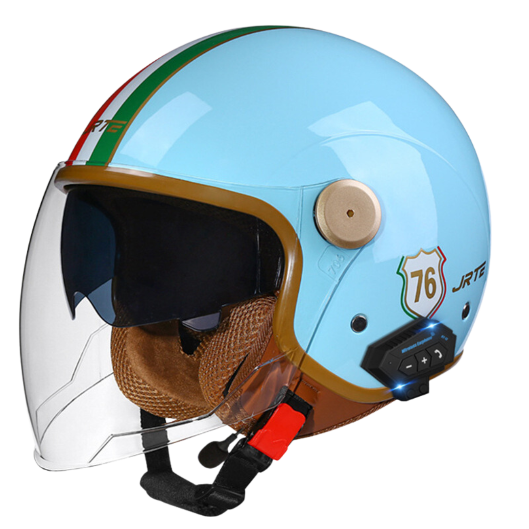 RetroRide Smart Bluetooth Open-Face Motorcycle Helmet with Dual Sun Visors