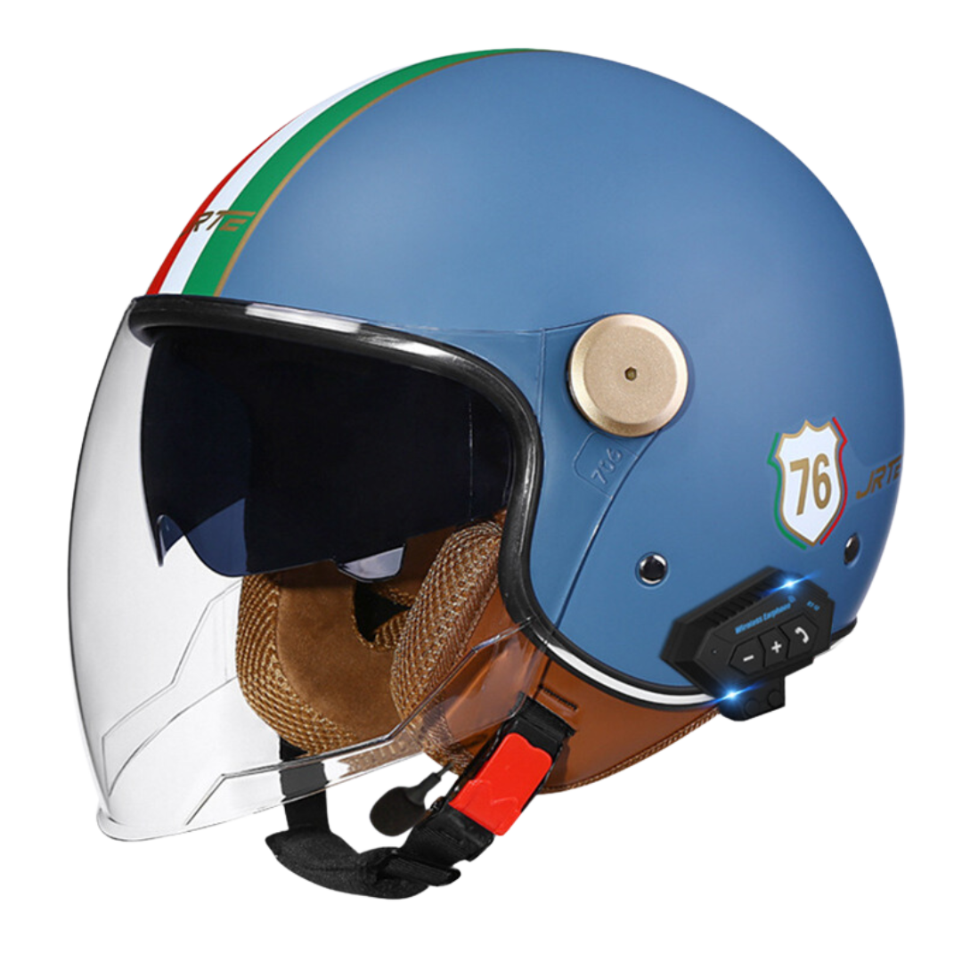 RetroRide Smart Bluetooth Open-Face Motorcycle Helmet with Dual Sun Visors