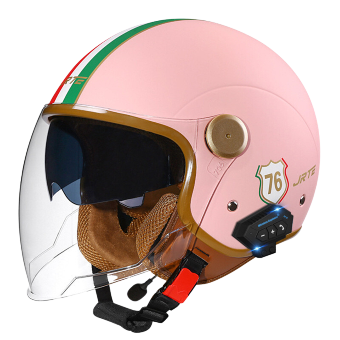 RetroRide Smart Bluetooth Open-Face Motorcycle Helmet with Dual Sun Visors