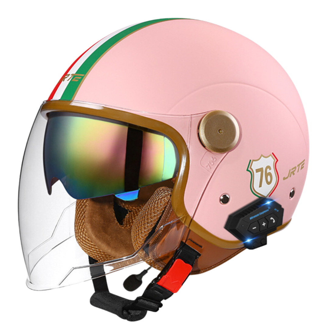 RetroRide Smart Bluetooth Open-Face Motorcycle Helmet with Dual Sun Visors