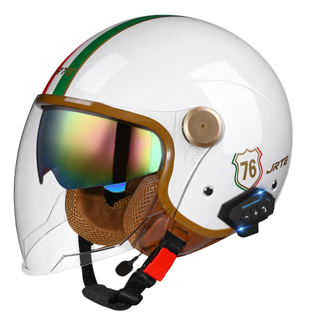 RetroRide Smart Bluetooth Open-Face Motorcycle Helmet with Dual Sun Visors