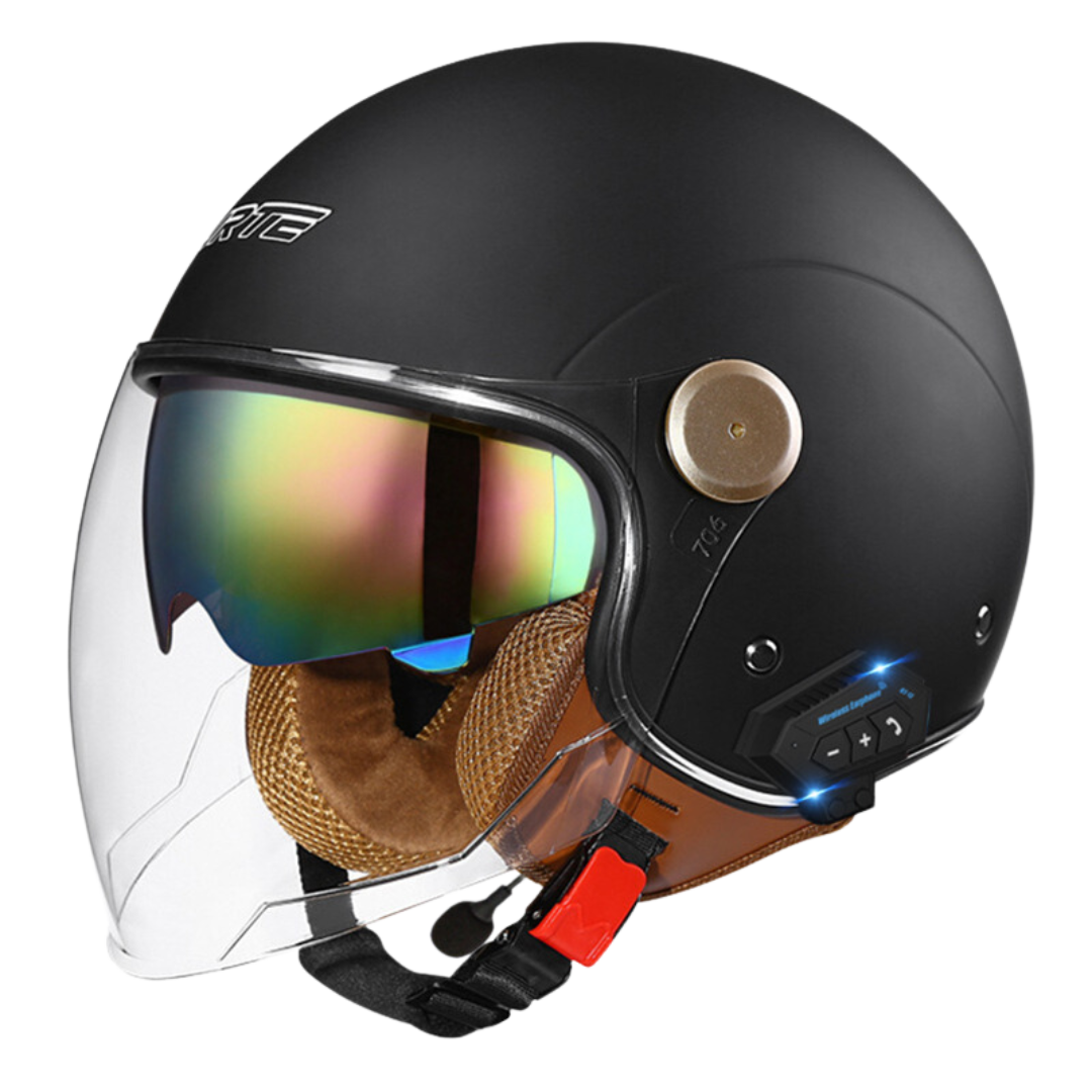RetroRide Smart Bluetooth Open-Face Motorcycle Helmet with Dual Sun Visors