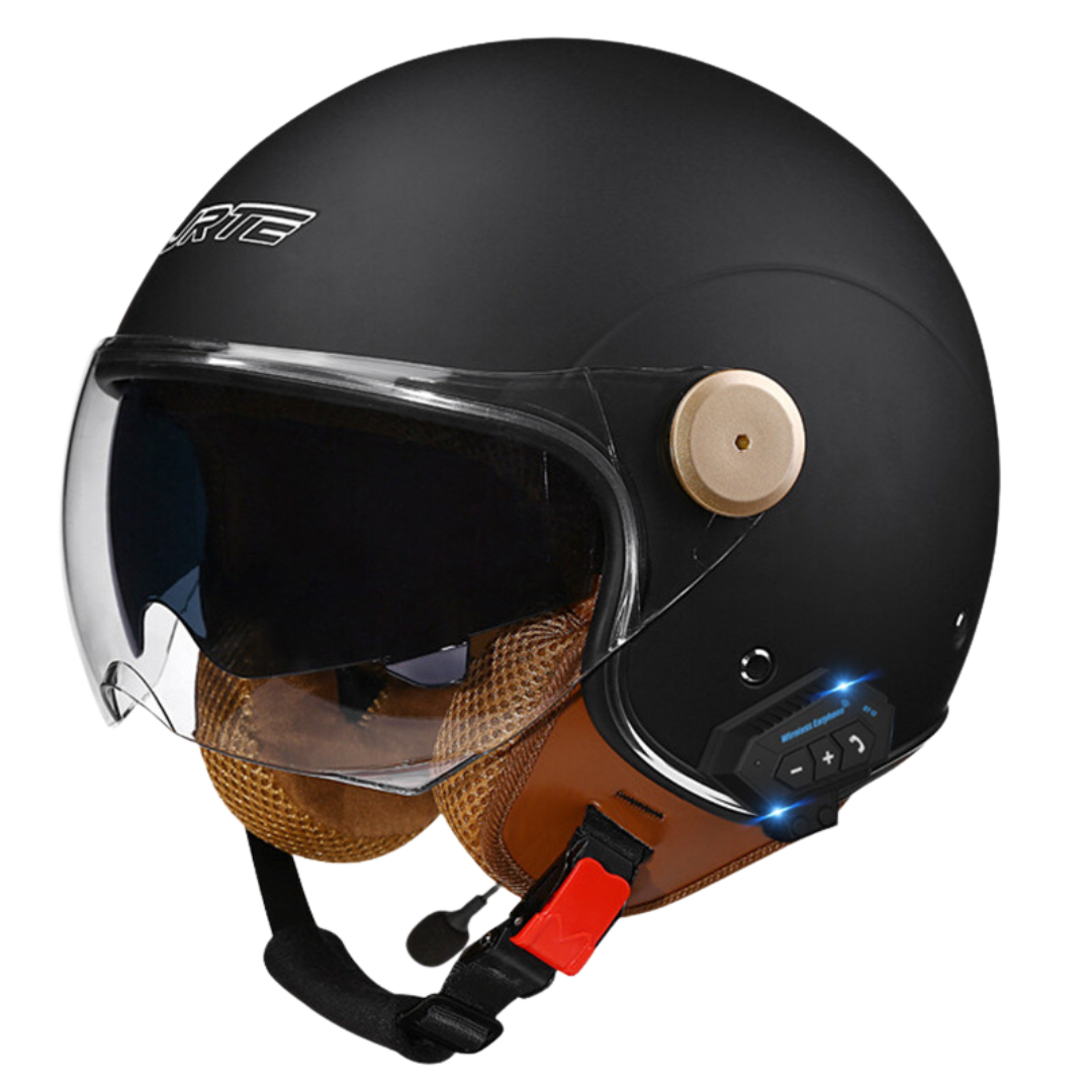 RetroRide Smart Bluetooth Open-Face Motorcycle Helmet with Dual Sun Visors