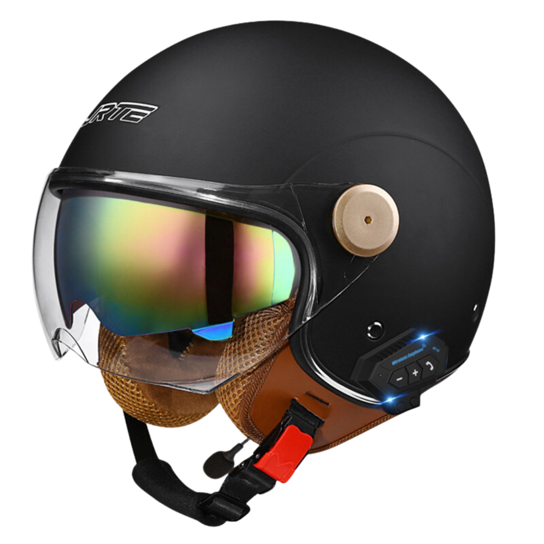 RetroRide Smart Bluetooth Open-Face Motorcycle Helmet with Dual Sun Visors