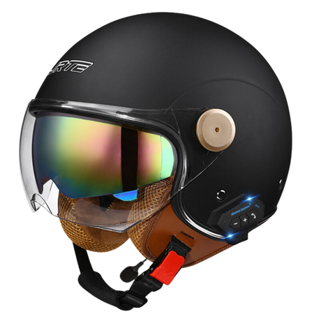 RetroRide Smart Bluetooth Open-Face Motorcycle Helmet with Dual Sun Visors