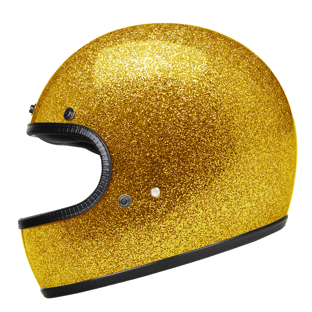 Full Face Retro Motorcycle Helmet - Cafe Racer - Shiny Gold