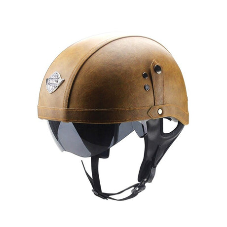 Retro Leather Half Helmet - Retractable Visor