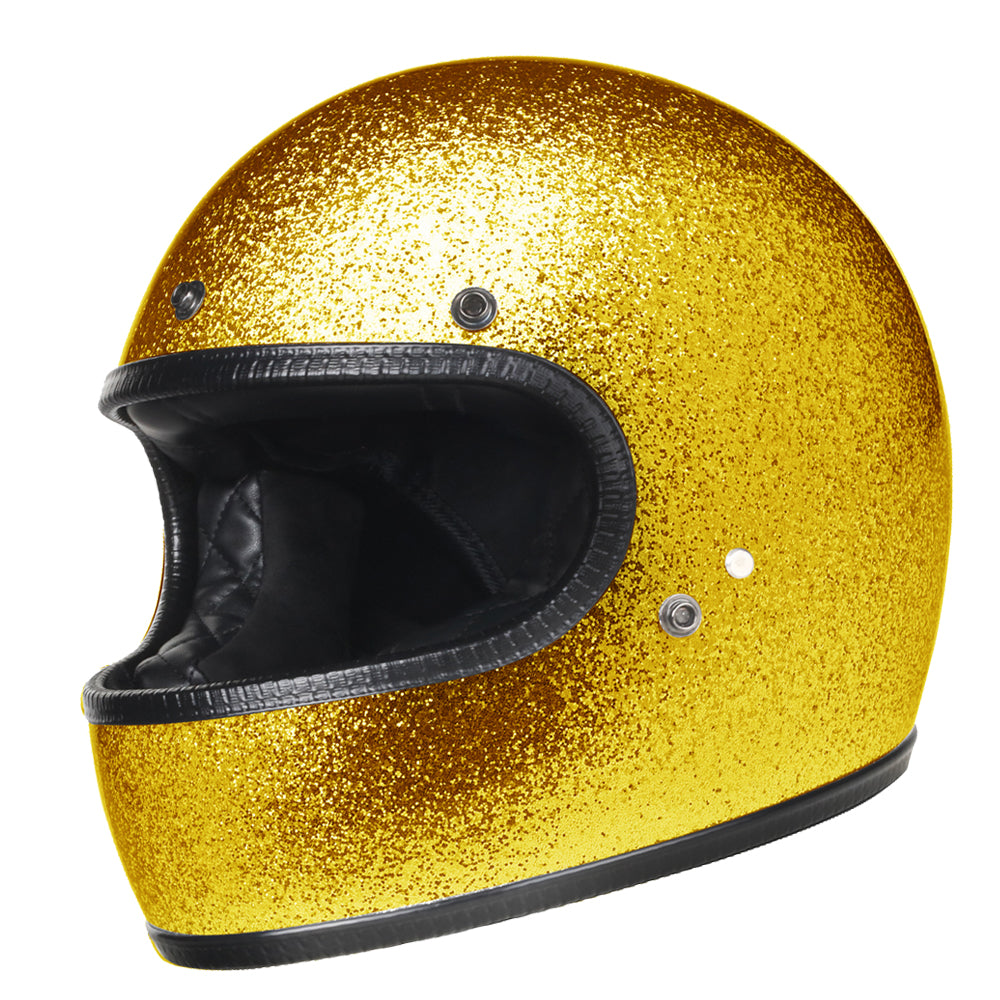 Full Face Retro Motorcycle Helmet - Cafe Racer - Shiny Gold