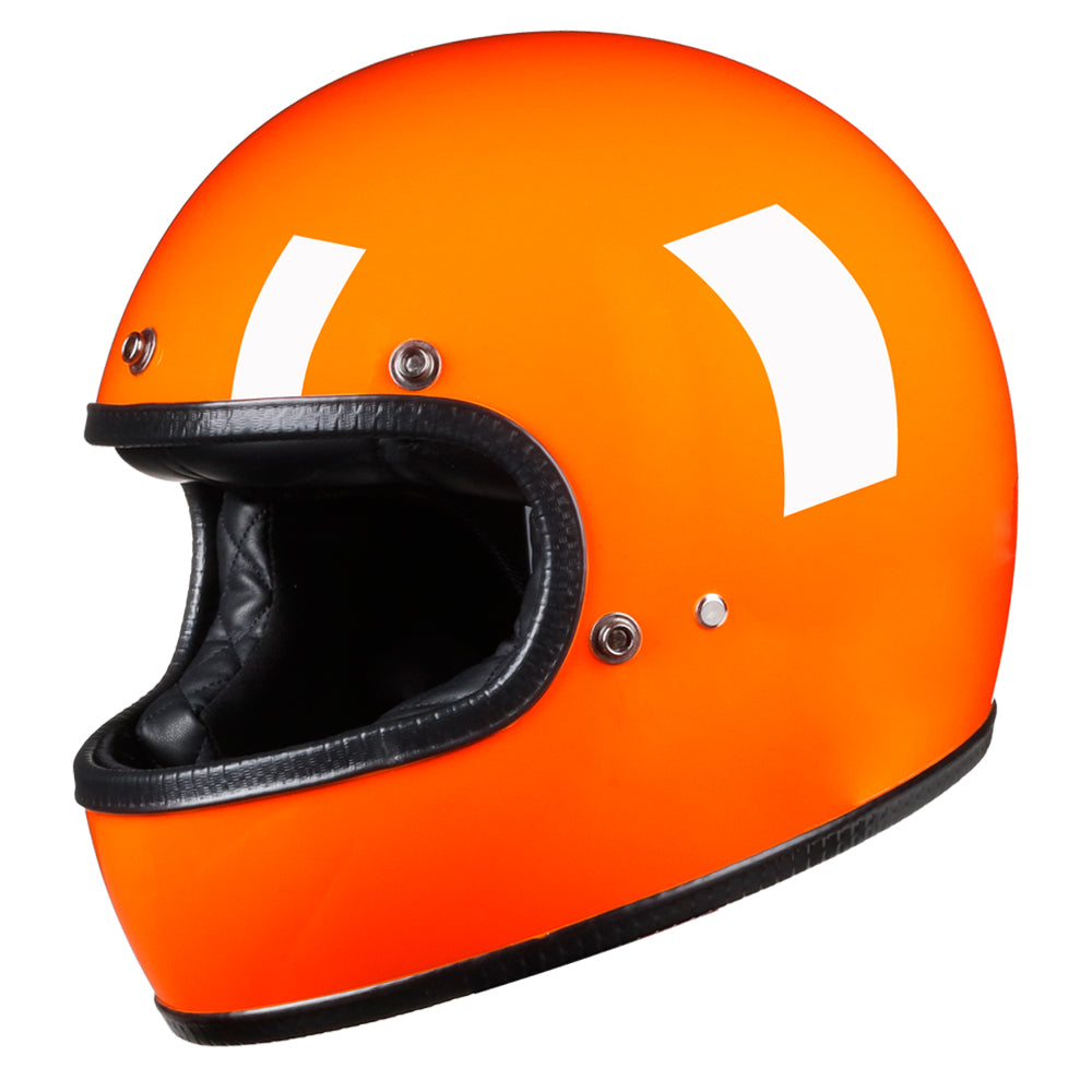 Full Face Retro Motorcycle Helmet - Cafe Racer - Gloss Orange