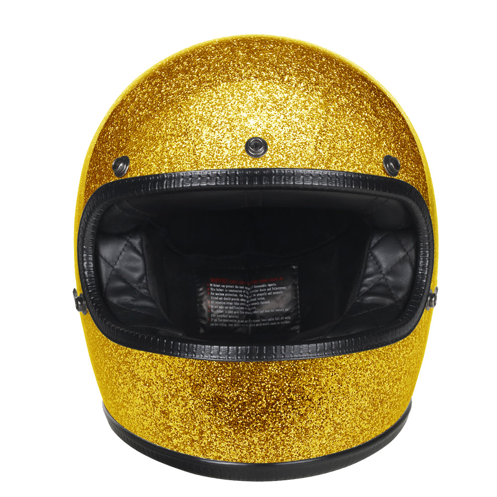 Full Face Retro Motorcycle Helmet - Cafe Racer - Shiny Gold