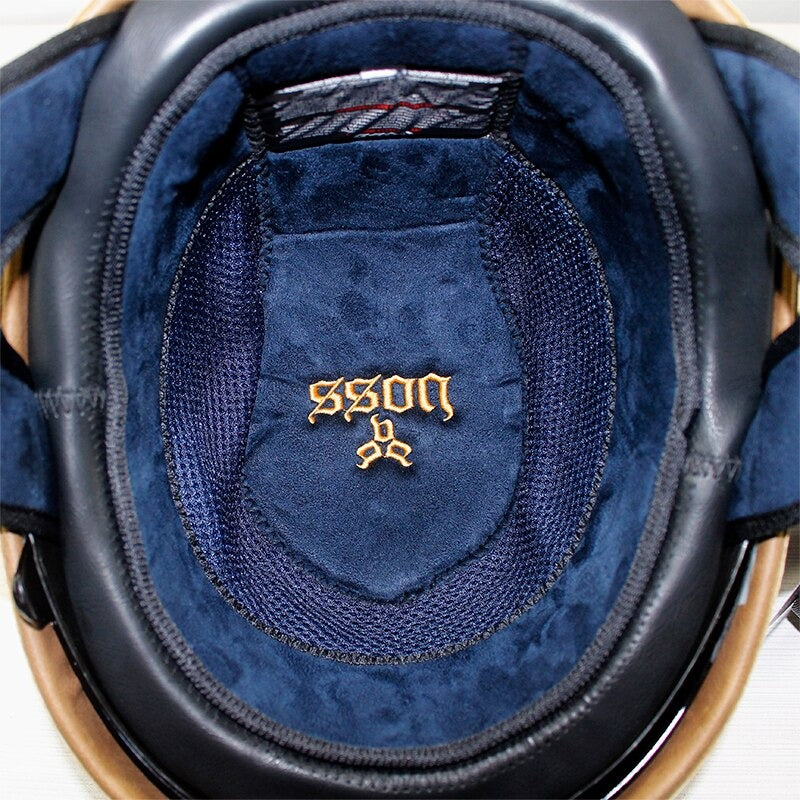 Retro Leather Half Helmet - Retractable Visor