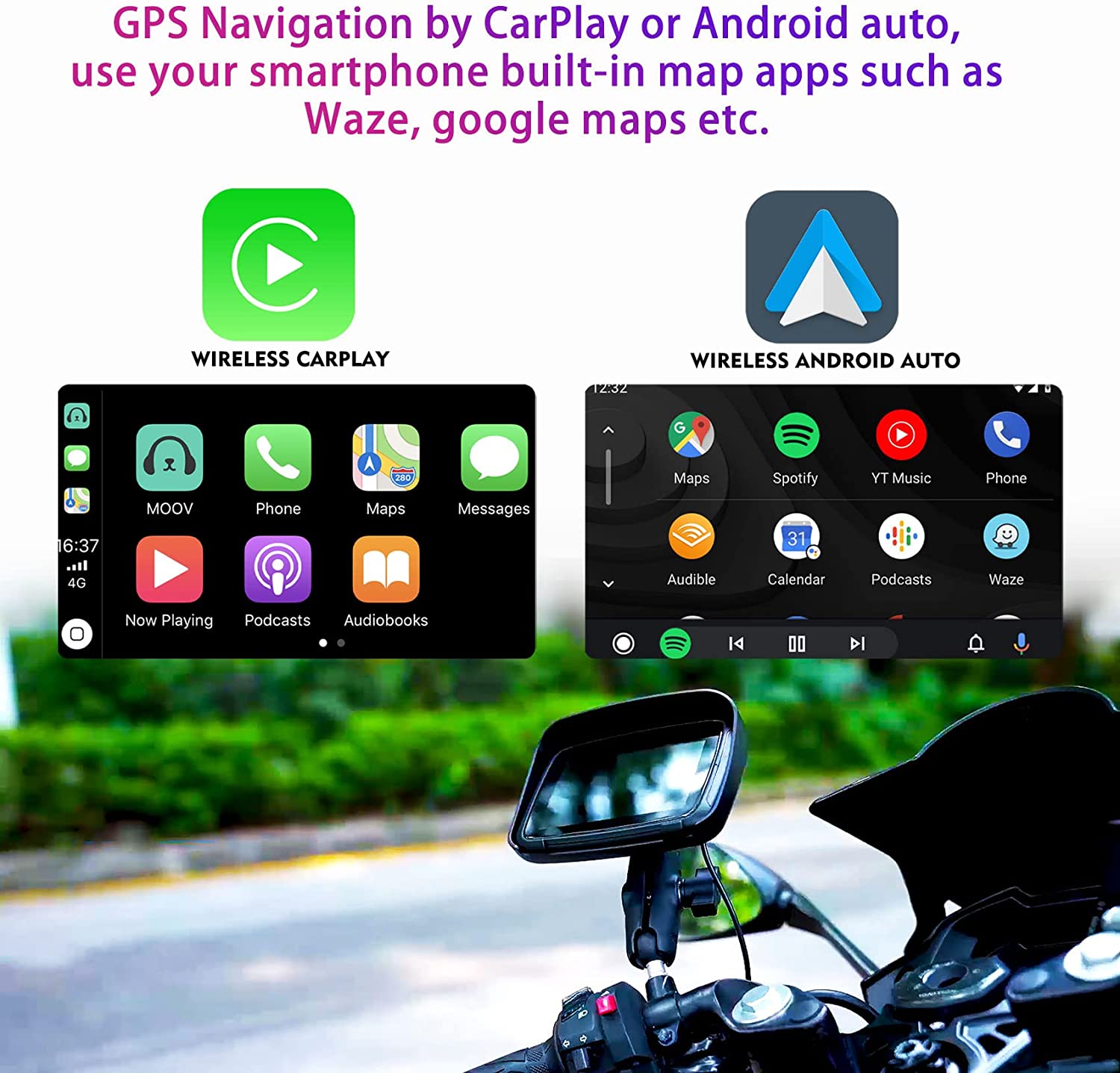 All-Terrain Motorcycle GPS Navigation Device with Wireless CarPlay/Wireless Android Auto, 5"