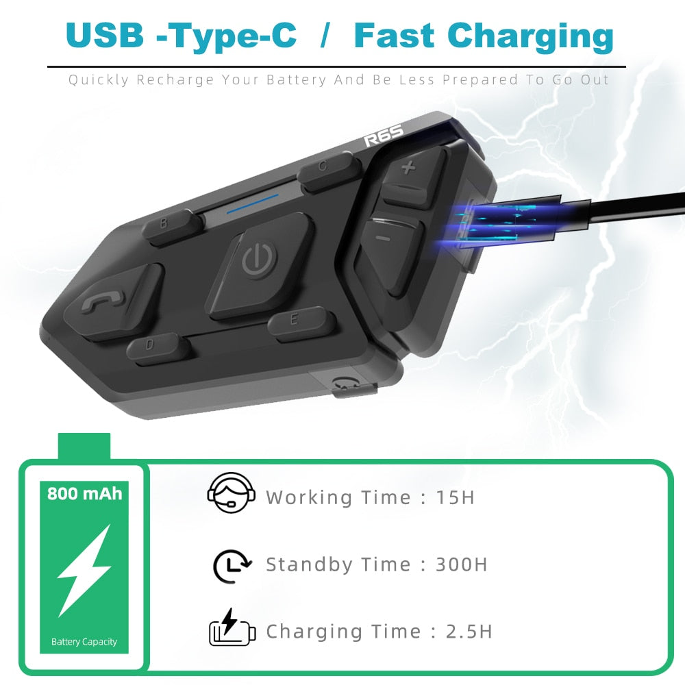 R6S Intercom Bluetooth Headset - Waterproof