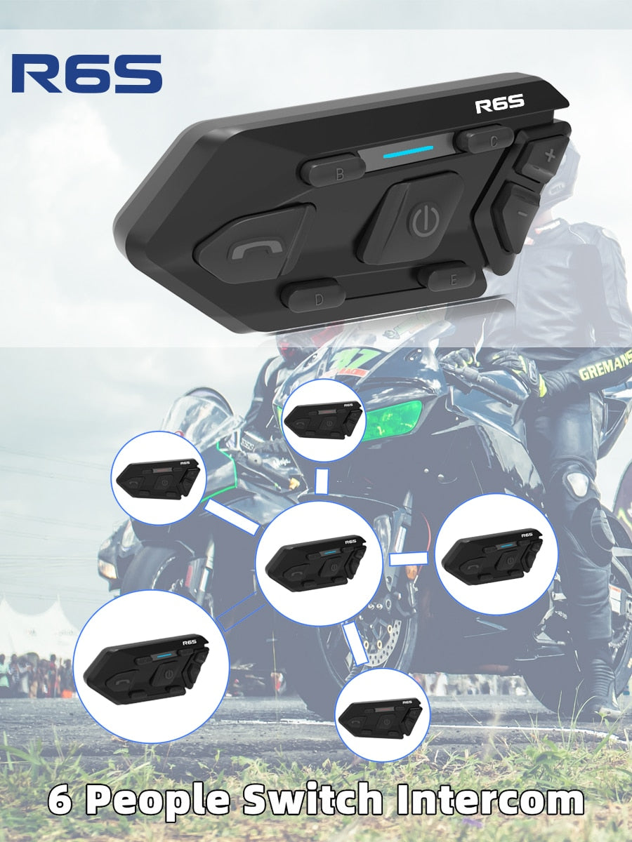 R6S Intercom Bluetooth Headset - Waterproof