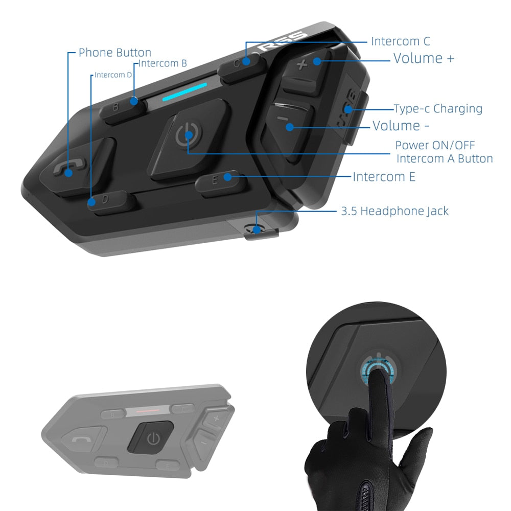 R6S Intercom Bluetooth Headset - Waterproof