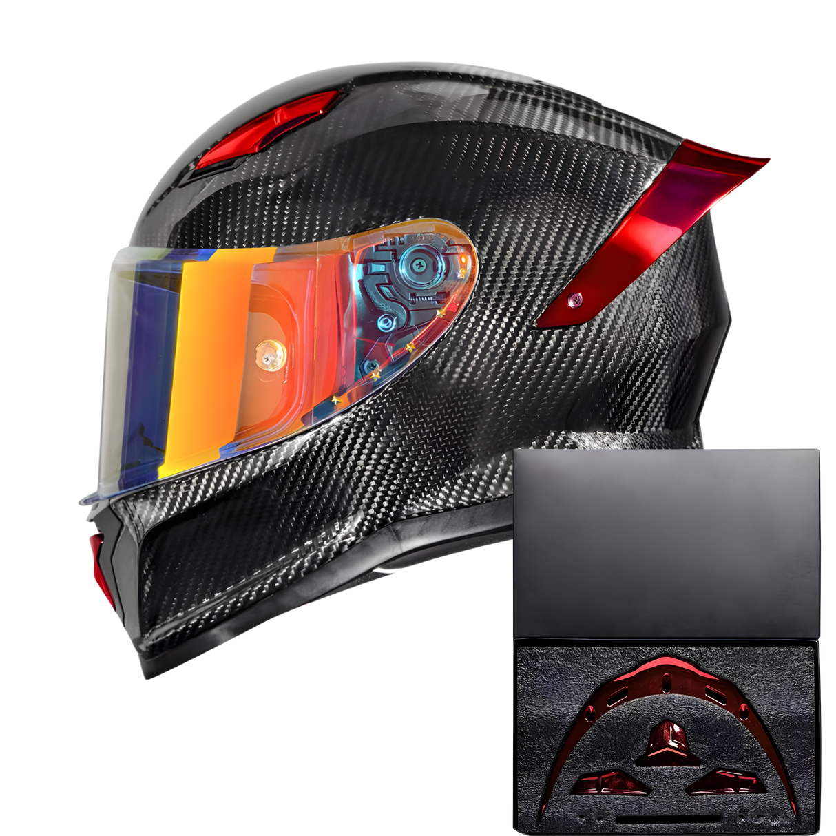 R7 Carbon Helmet Custom Accent Kit – Red Wing & Vents Set – Gear Rider