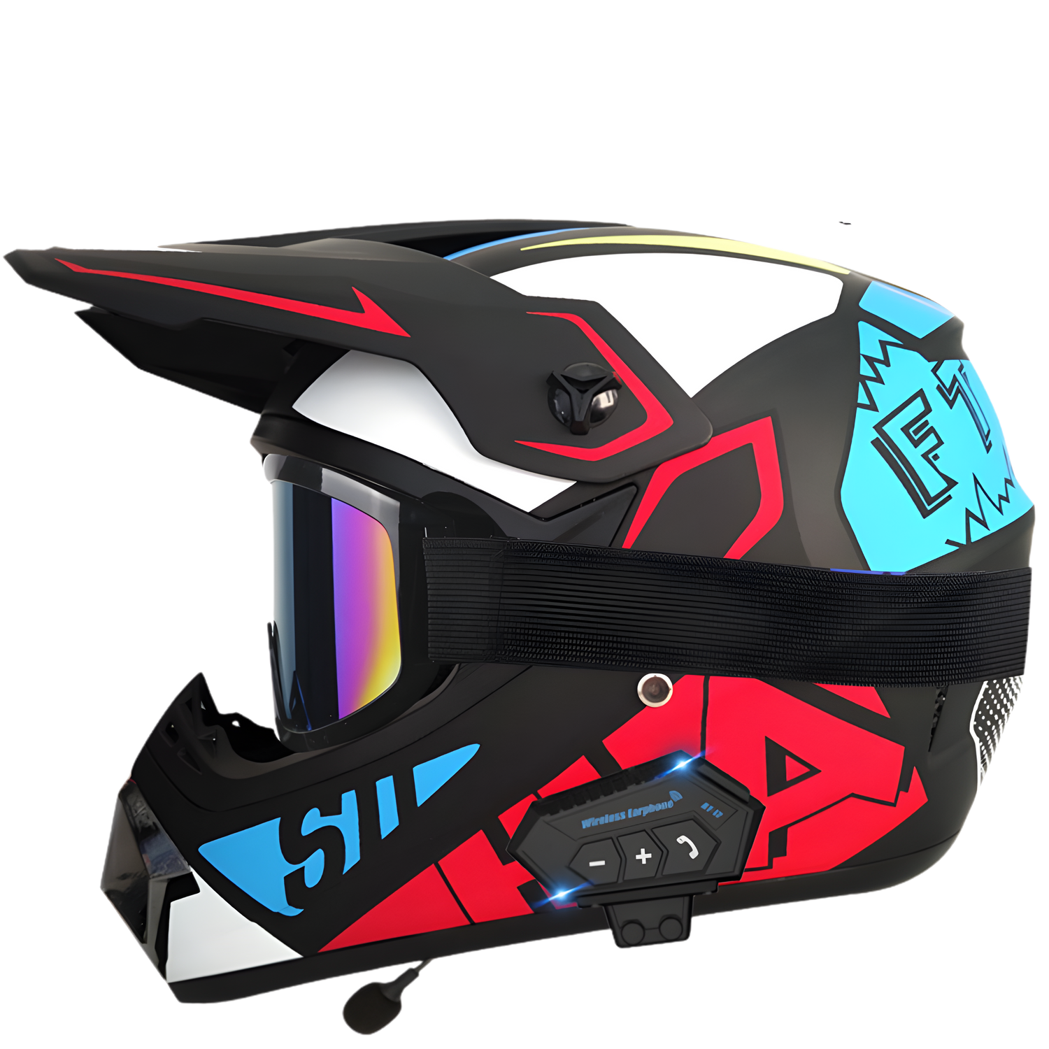 dirt bike helmet with headphones Aegis X9 Motocross Helmet with Bluetooth Headset Rally Red/Blue / S