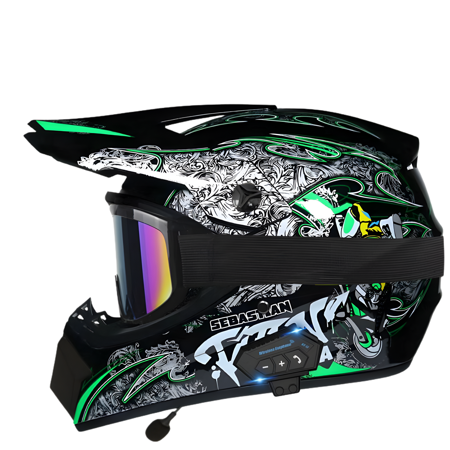 motocross goggles and helmet Aegis X9 Motocross Helmet with Bluetooth Headset Midnight Graffiti / L