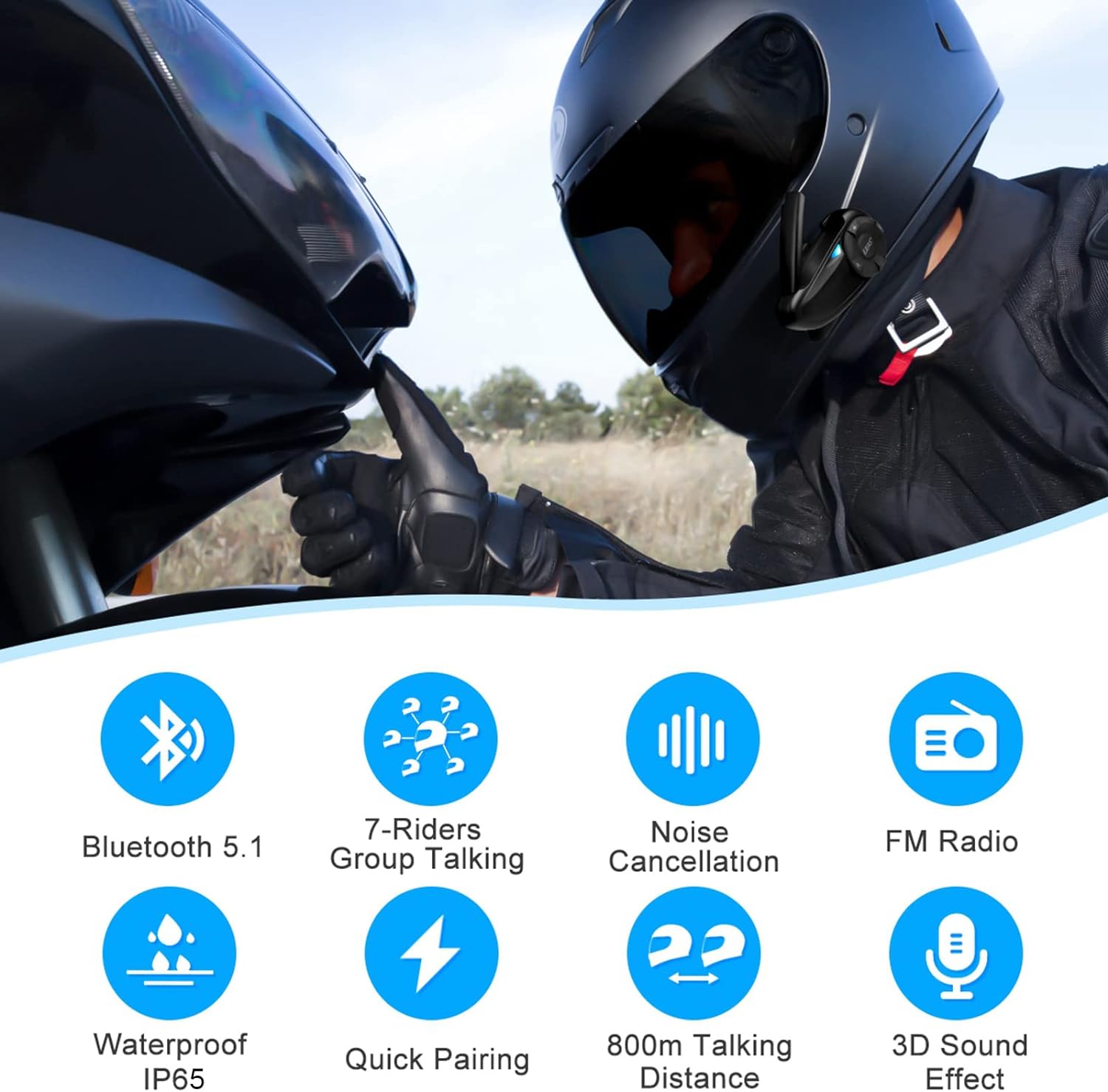 Q7 Motorcycle Helmet Bluetooth 5.0 Intercom Waterproof FM