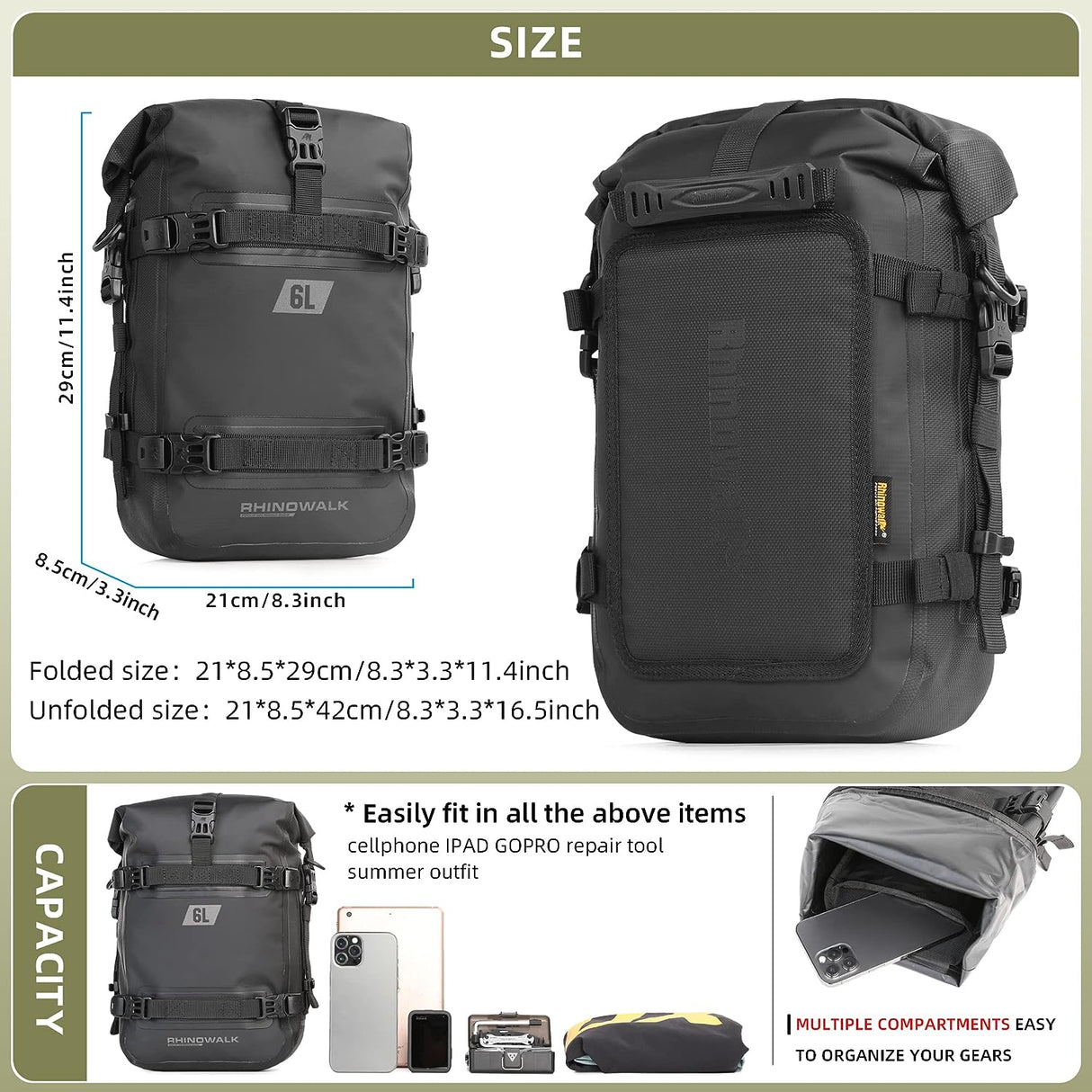 Low Profile Pro 6L Motorcycle Bag with Base