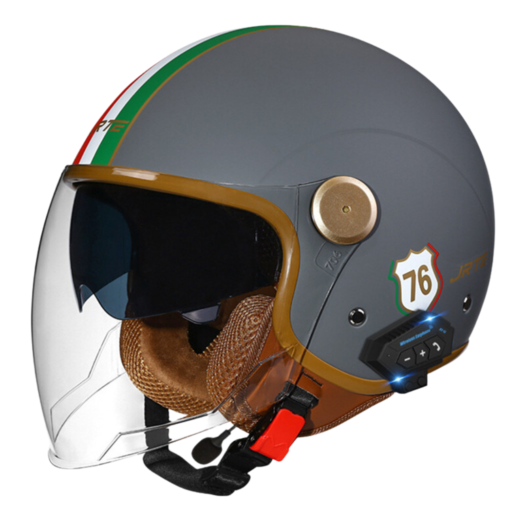 RetroRide Smart Bluetooth OpenFace Motorcycle Helmet with Dual Sun Vi