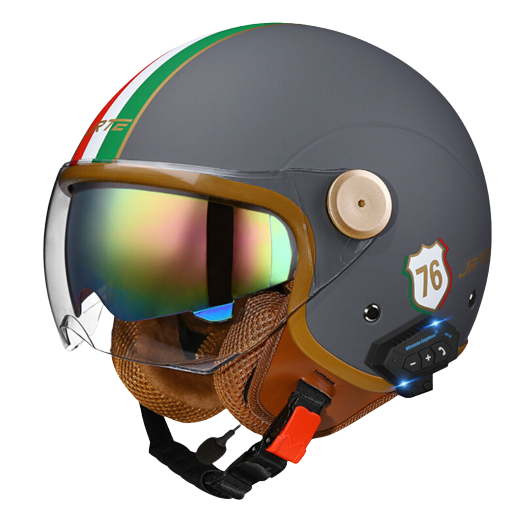 RetroRide Smart Bluetooth OpenFace Motorcycle Helmet with Dual Sun Vi