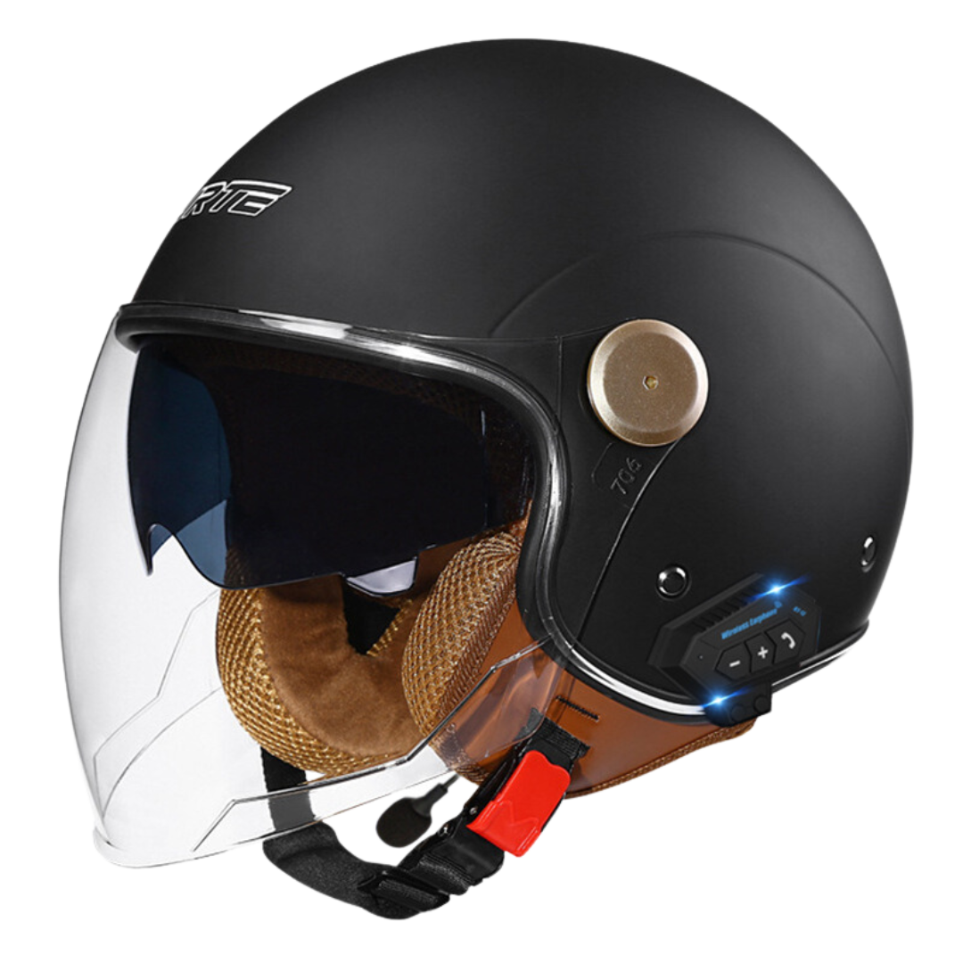 RetroRide Smart Bluetooth Open-Face Motorcycle Helmet with Dual Sun Visors