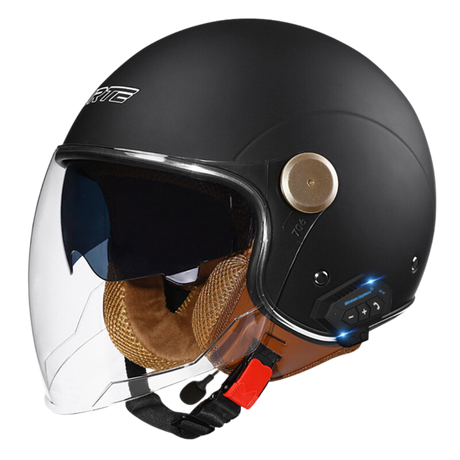 RetroRide Smart Bluetooth Open-Face Motorcycle Helmet with Dual Sun Visors
