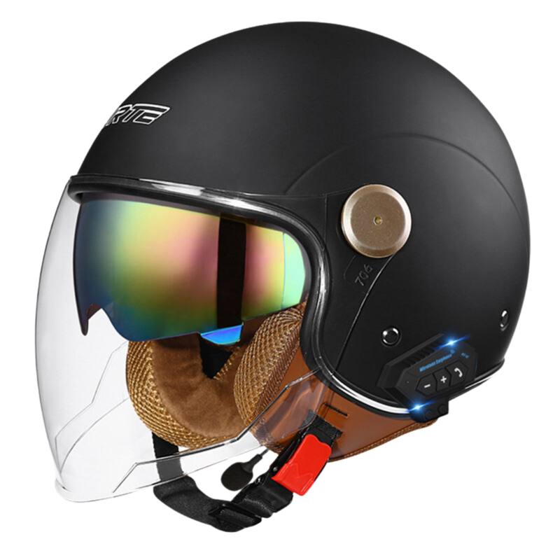 RetroRide Smart Bluetooth OpenFace Motorcycle Helmet with Dual Sun Vi