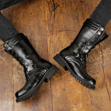 Punk Leather Motorcycle Army High Boots