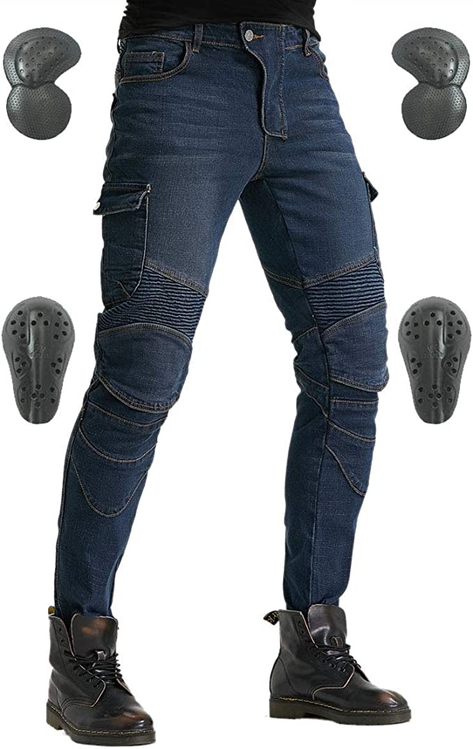 VNFOX Men's Motorcycle Riding Pants Denim Jeans Protect Pads Equipment with  Knee and Hip Armor Pads : : Automotive