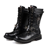 Punk Leather Motorcycle Army High Boots