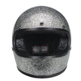 Full Face Retro Motorcycle Helmet - Cafe Racer - Shiny Silver