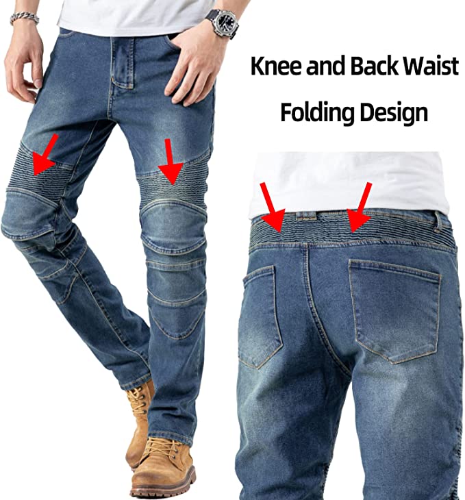 Mens Motorcycle Riding Pants Denim Jeans Protect Pads Equipment