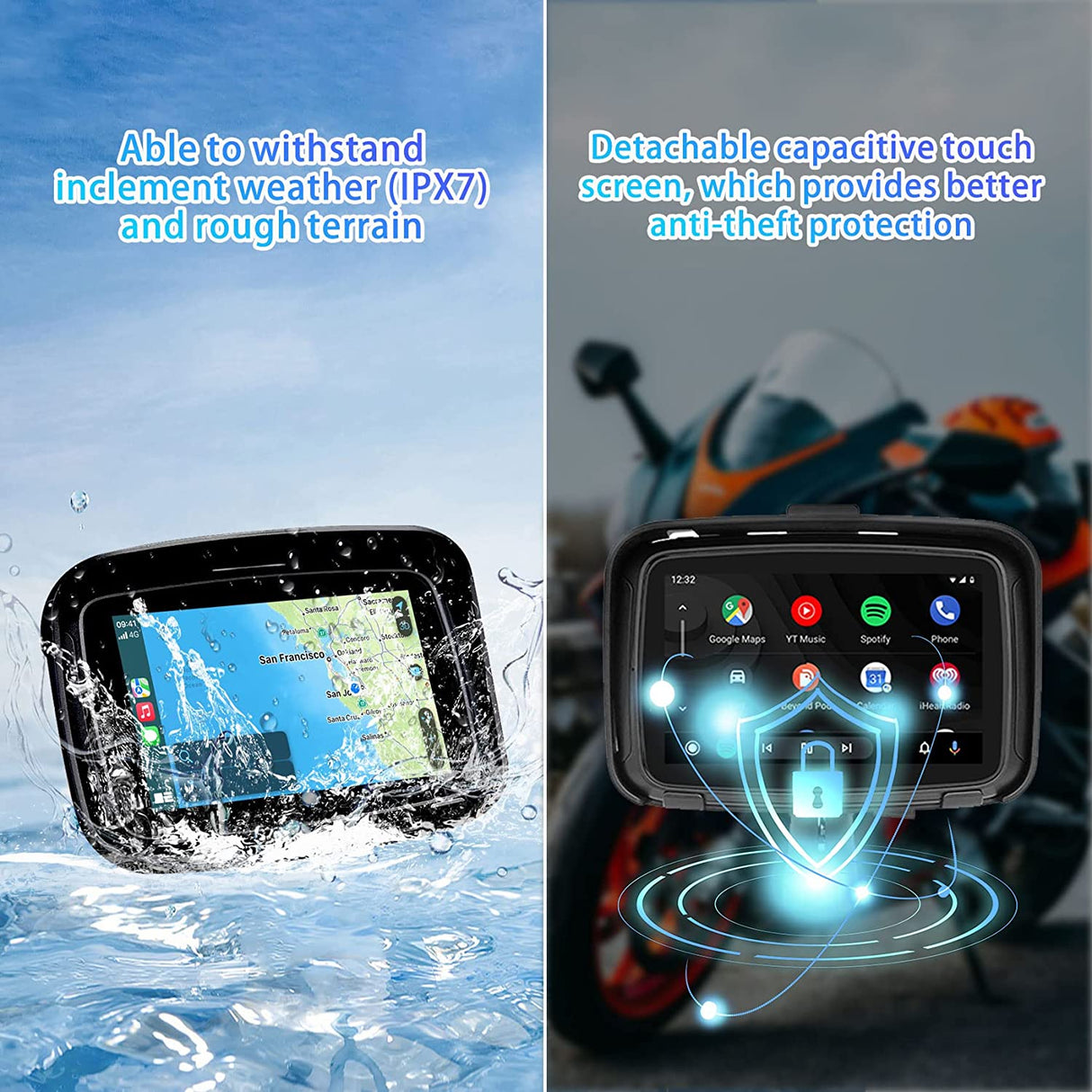 7 HD Touch Screen Portable Motorcycle Navigator Carplay Android Auto  Waterproof
