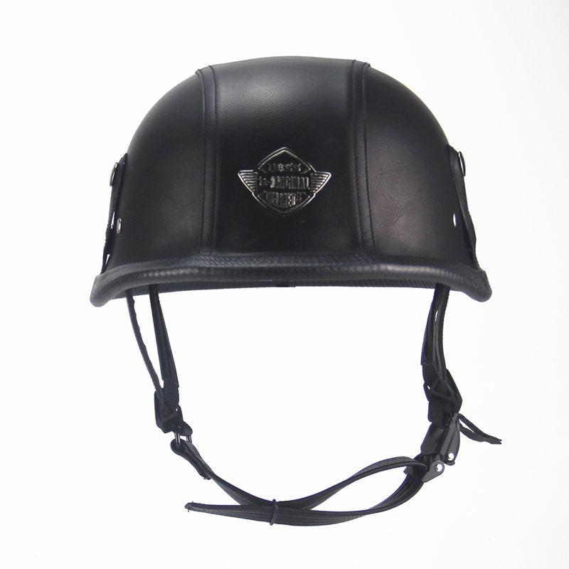 RS Helmets RS-8679-Leather-Xlarge Half Motorcycle Helmet German Style  Leather with Checker Stripe, Black - Extra Large 