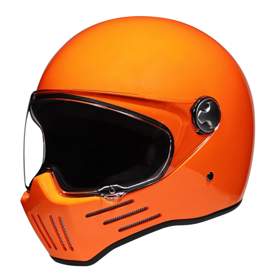 cheap orange motorcycle helmets Daytona Retro Full Face Helmet: Vintage Style - Dull Black Accents | DOT Approved Vintage style front intake vents with metal mesh grating HAX Impulse Motorcycle Helmet Devour