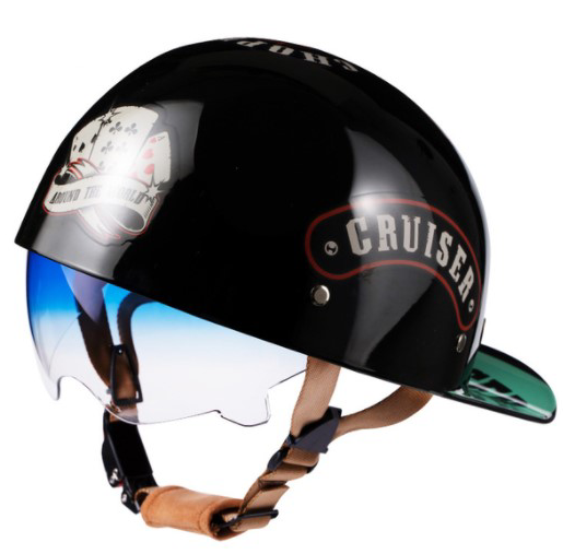 cruiser motorcycle helmet Baseball Motorcycle Helmet Built-in Visor Cruiser Black / L