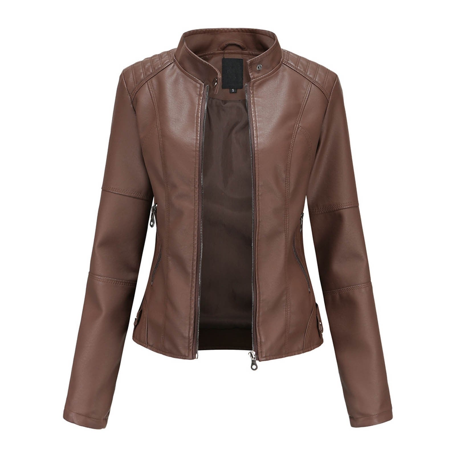 レザージャケット・コート Womens Micro Biker Leather Jacket Michael Kors Ladies Crinkled Leather Moto Jacket in Black
