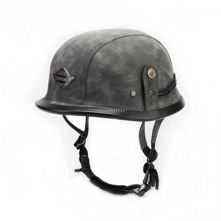 German Leather Half Helmet Grey / L