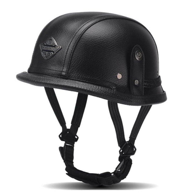 German Leather Half Helmet Black / M