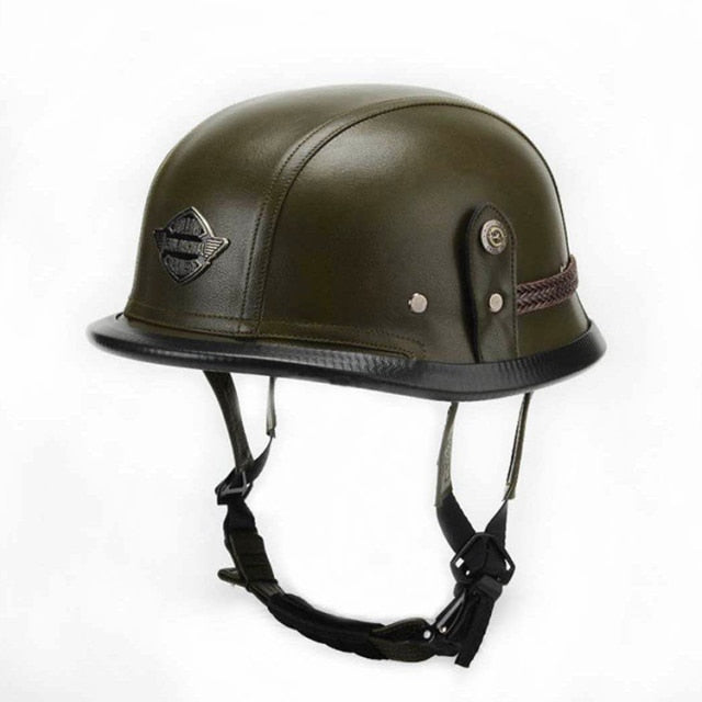 German Leather Half Helmet Army Green / M