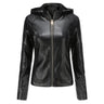 Women's Biker Leather Jacket with Removable Hood