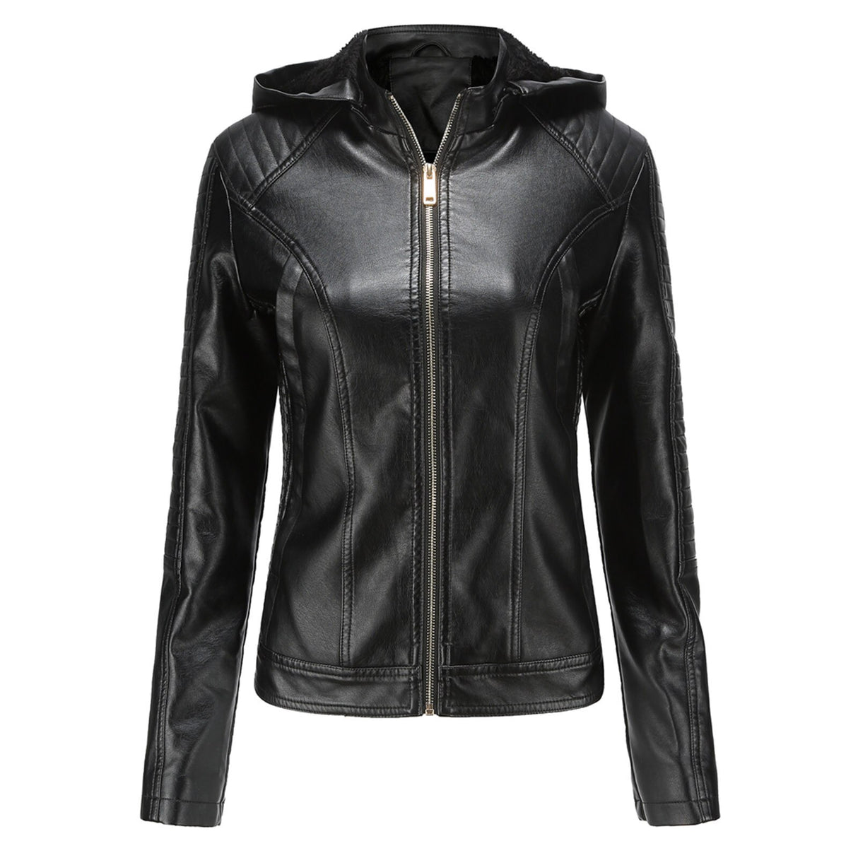 Women's Biker Leather Jacket with Removable Hood – Riders Gear Store