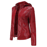 Women's Biker Leather Jacket with Removable Hood