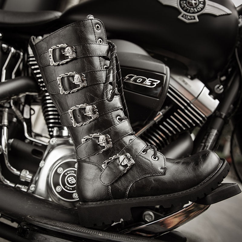 Retro Punk Leather Motorcycle Boots