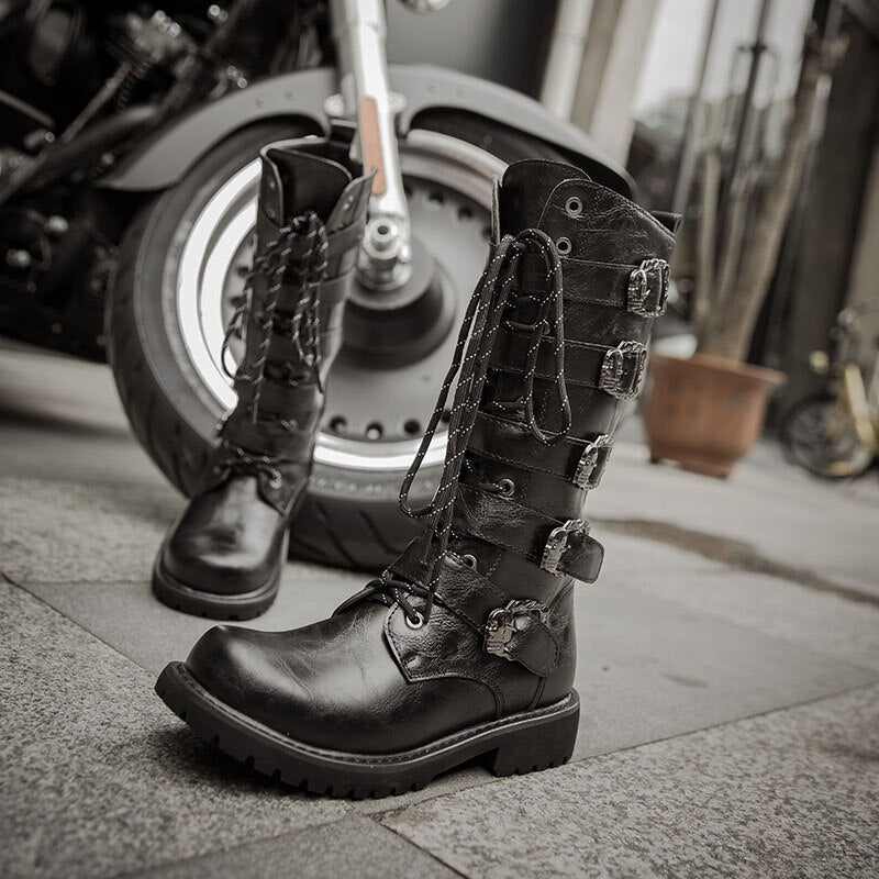 Retro Punk Leather Motorcycle Boots Riders Gear Store